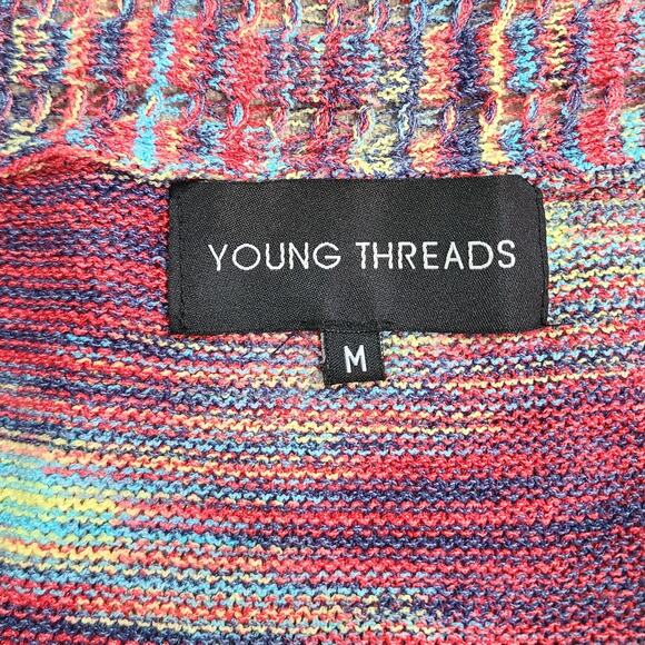 Young Threads Sleeveless Knit Waterfall Cardigan Multicolor Rainbow Boho Size M - Picture 5 of 8